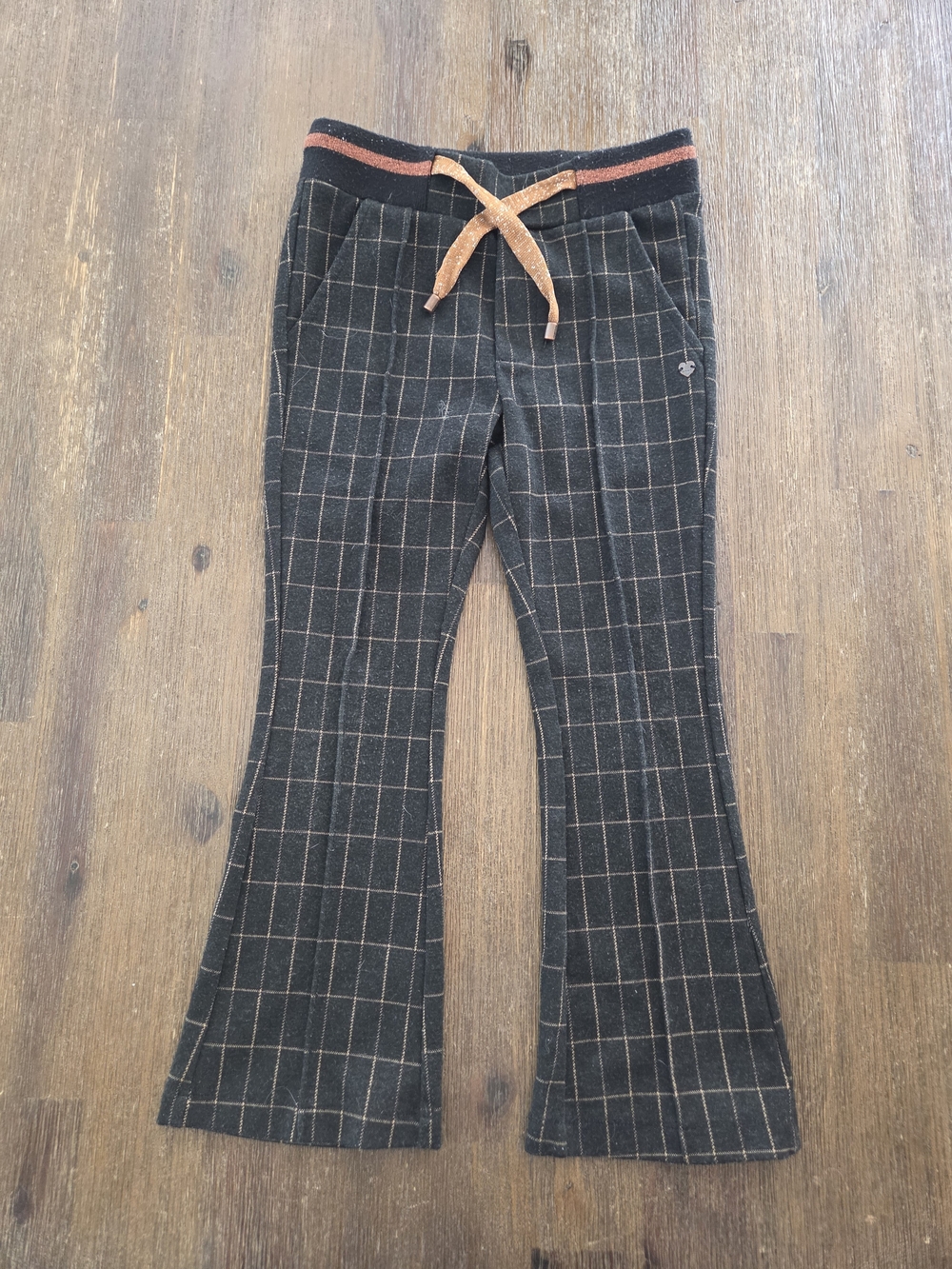 NONO Girls Black Plaid Knit Flare Pants Size 4-5